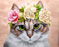 Картины по номерам 40х50: Кошка с венком из цветов