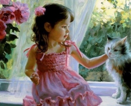 Девочка с котенком на окне - Девочка с котенком на окне