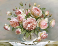 Вышивка крестиком 40х50: Розы в стеклянной вазочке (худ. Бузин И.)